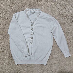 White frill button knit